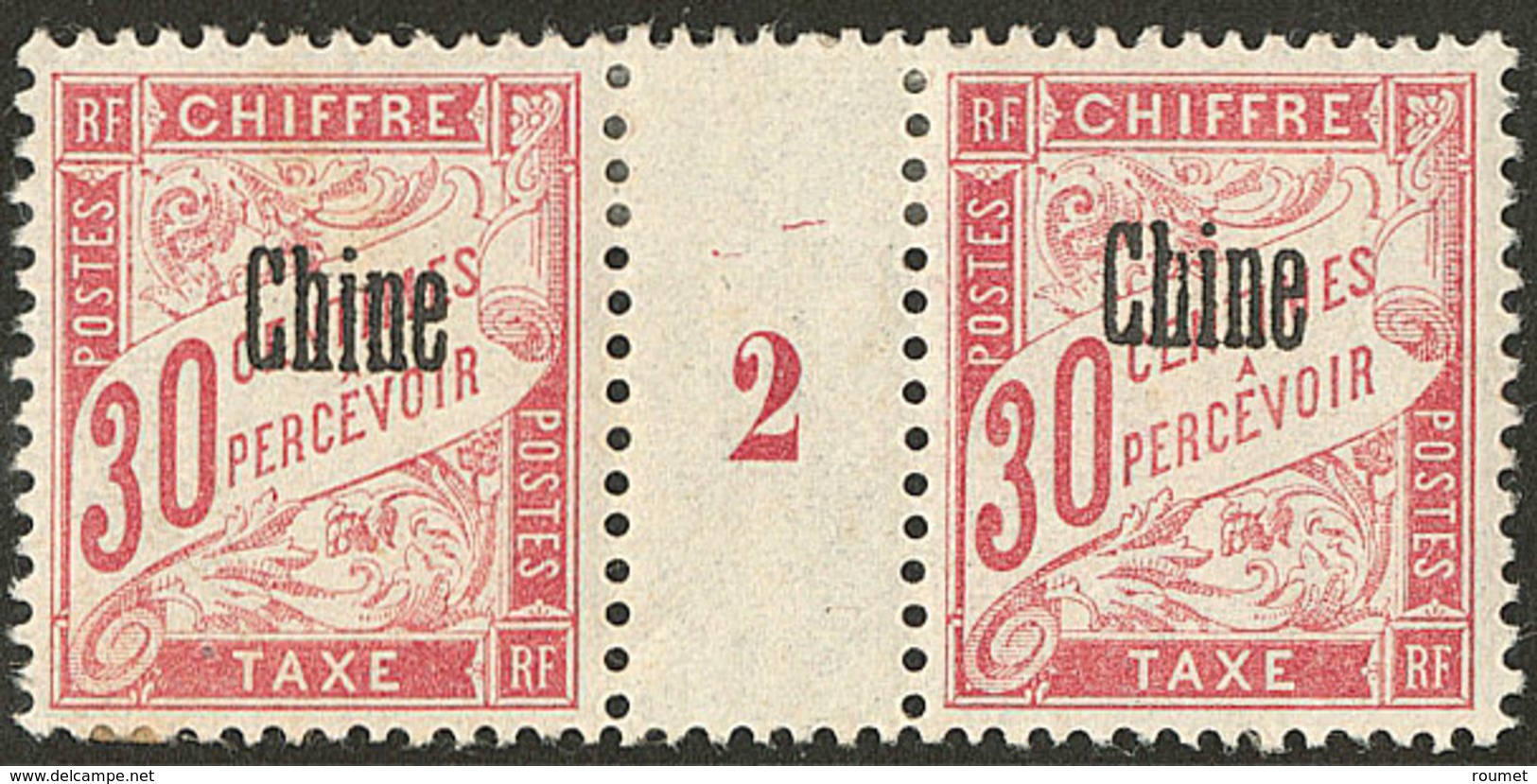 * Chine. Taxe. No 5, Paire Mill. 2, Trace De Papier De Soie Au Verso Mais TB - Unused Stamps