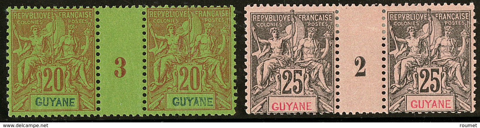 * Guyane. Nos 36, 37, Deux Paires Mill. 3 Et 2. - TB - Altri & Non Classificati