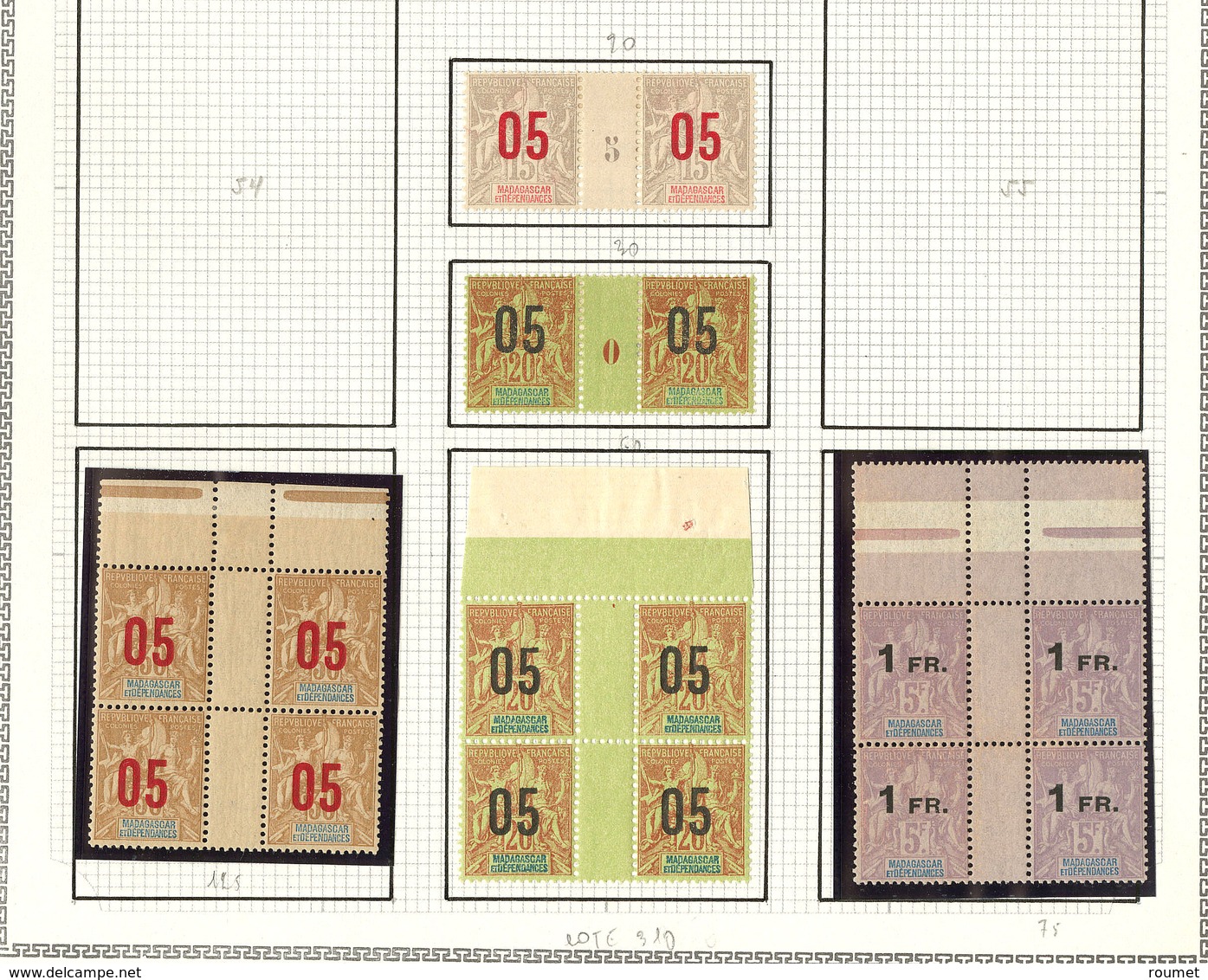 * Madagascar. Nos 111 Paire, 112 Paire Et Bloc De Quatre, 113 Bloc De Quatre **, 123 Bloc De Quatre (rousseurs), Mill. D - Other & Unclassified