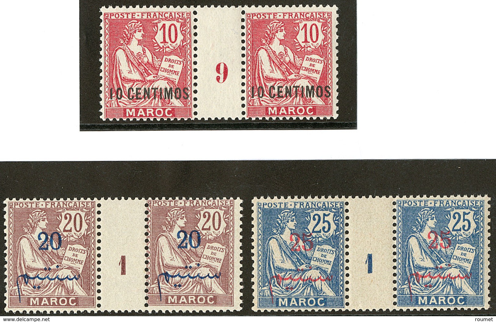 ** Maroc. Nos 12 * Paire Mill. 9, 31 Paire Mill. 1, 32 Paire Mill. 1. - TB - Autres & Non Classés