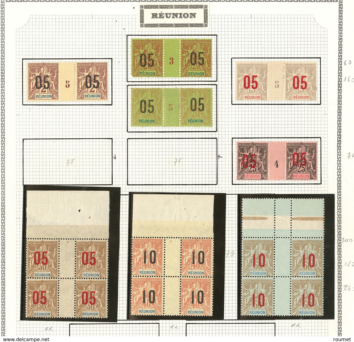 * Réunion. Nos 72 à 78, 5 Paires Mill. Divers Et 4 Blocs De Quatre Sans Mill. - TB - Other & Unclassified