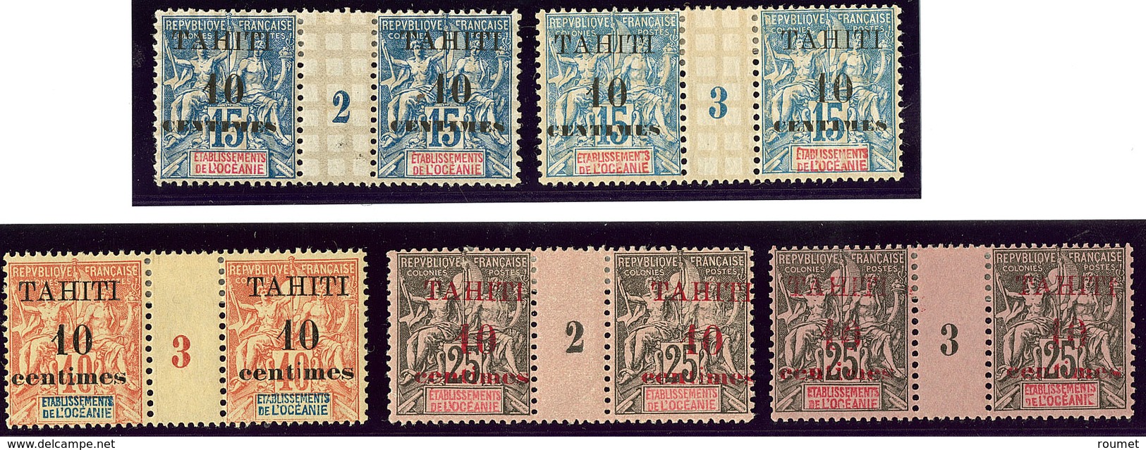 * Tahiti. Nos 31 (deux Paires Mill. 2 Et 3), 32 Paire Mill. 3, 33 (deux Paires Mill. 2 Et 3). - TB - Autres & Non Classés