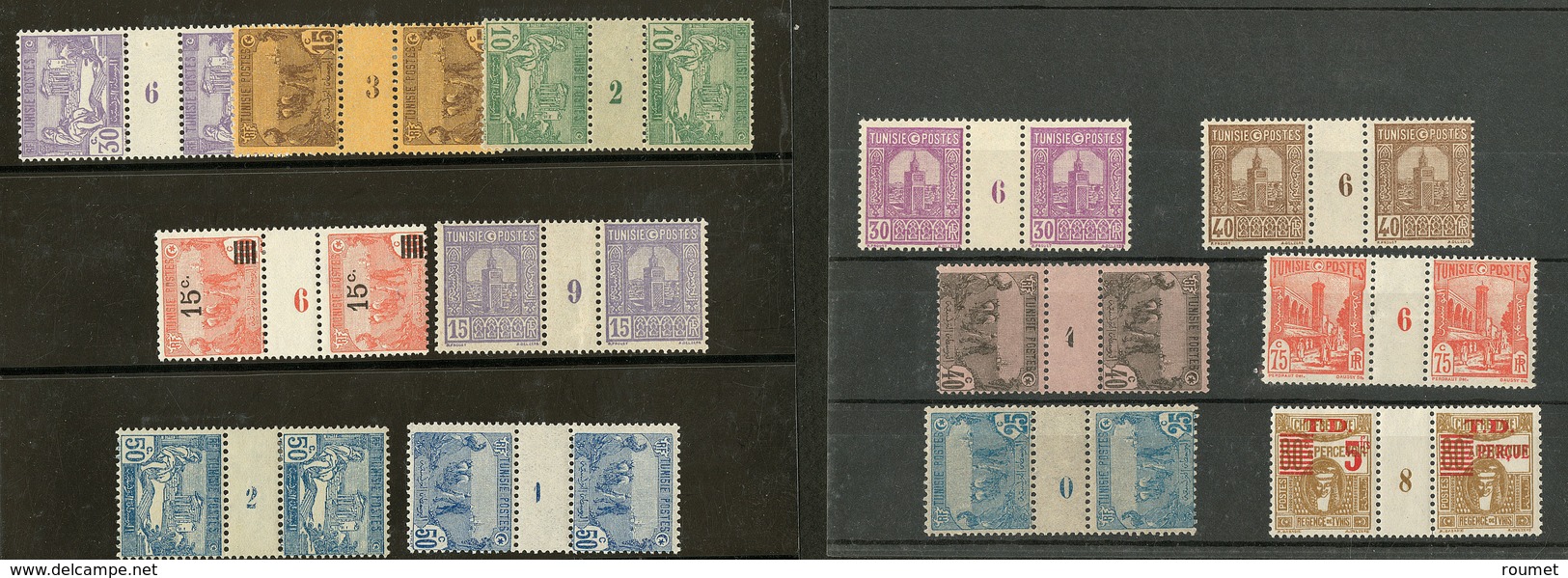 * Tunisie. Lot 13 Paires Mill. Entre Les N°47 Et Taxe 52, Qqs Ex **. - TB - Altri & Non Classificati