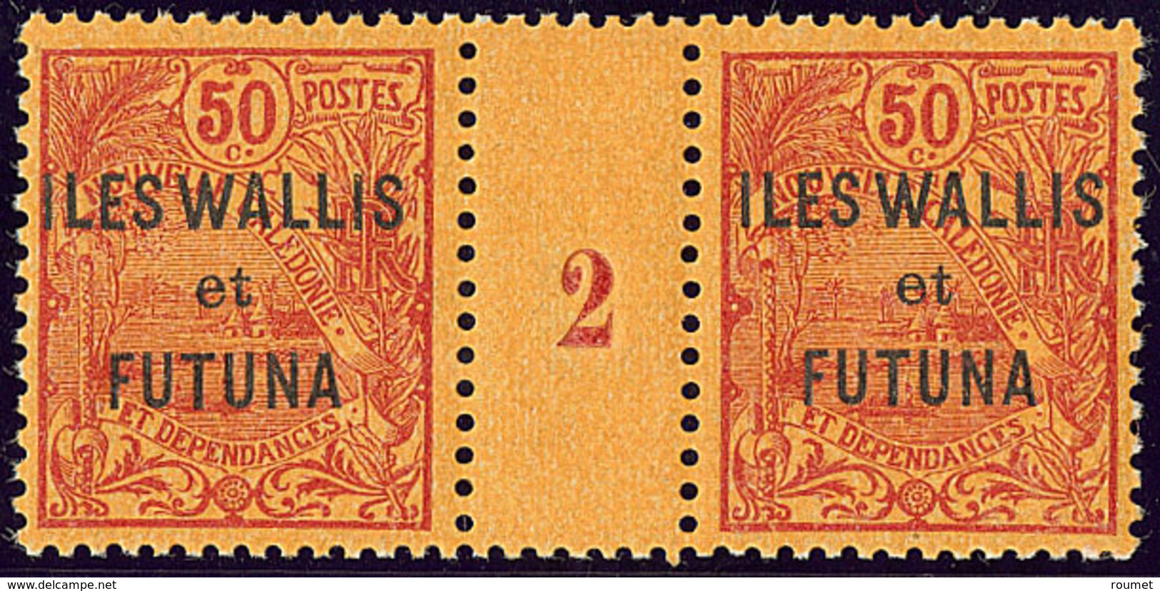 ** Wallis Et Futuna. No 13, Paire Mill. 2, Charnière Sur Le Pont. - TB - Autres & Non Classés