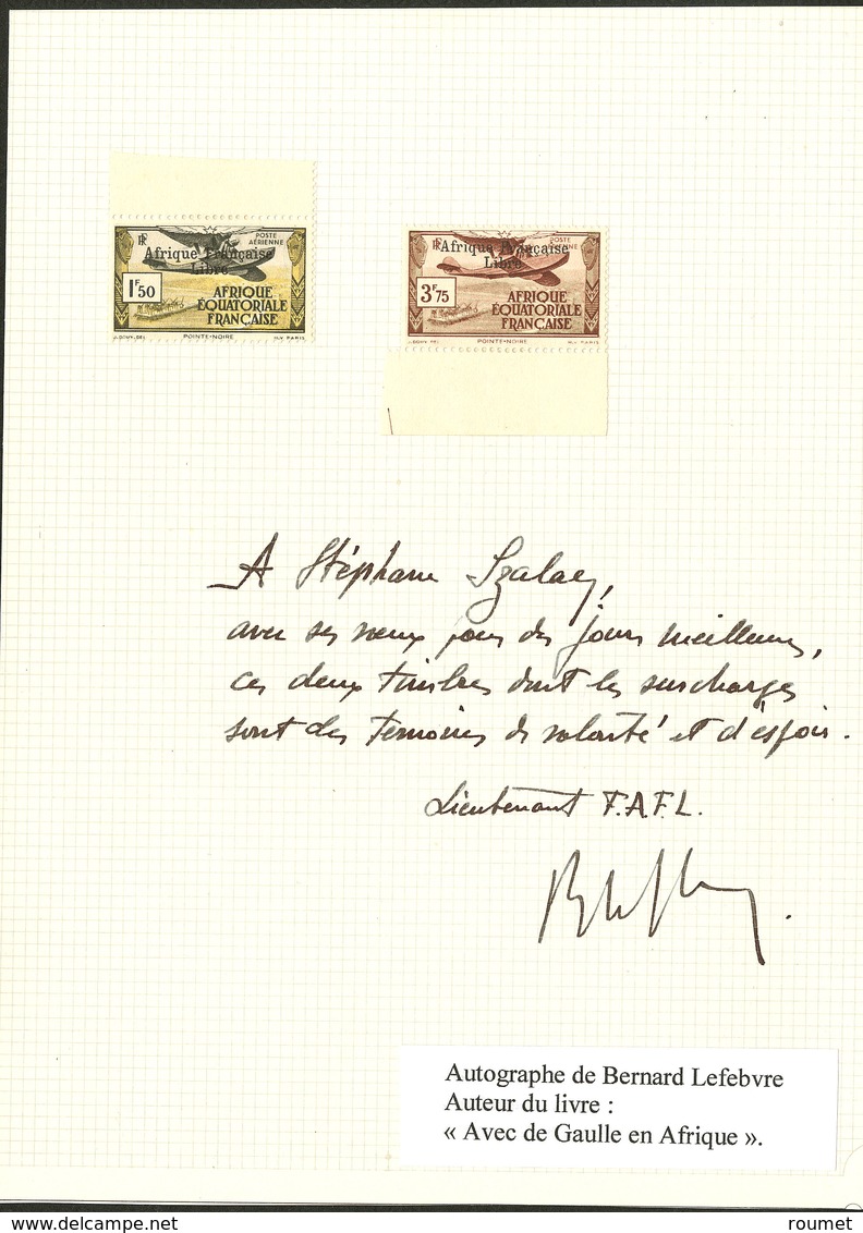 ** Poste Aérienne. France-Libre. Nos 14 Et 16, Tous Deux Bdf, Sur Lettre Autographe De B. Lefebvre. - TB - Sonstige & Ohne Zuordnung