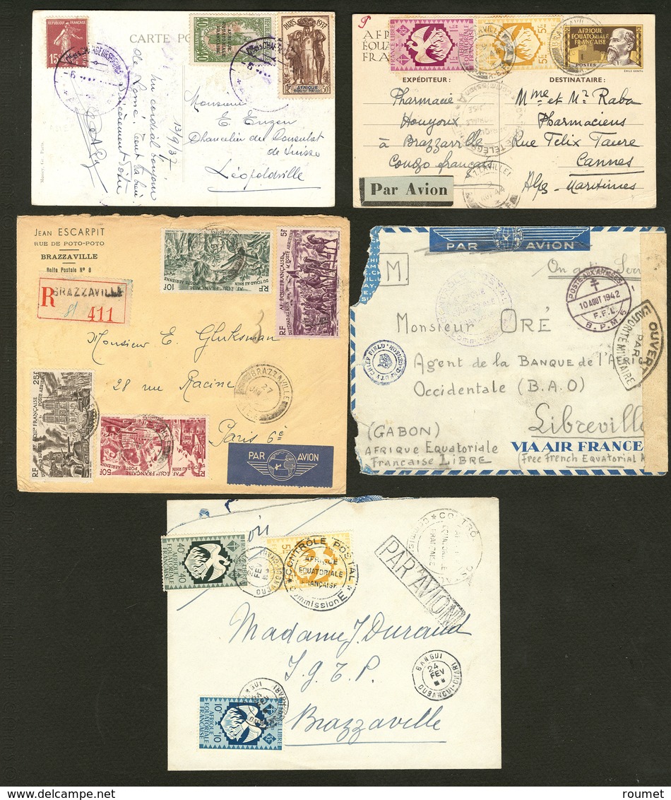 Lettre Collection. 1942-1944, 5 Enveloppes Ou CP Affts Et Destinations Divers. - TB - Other & Unclassified