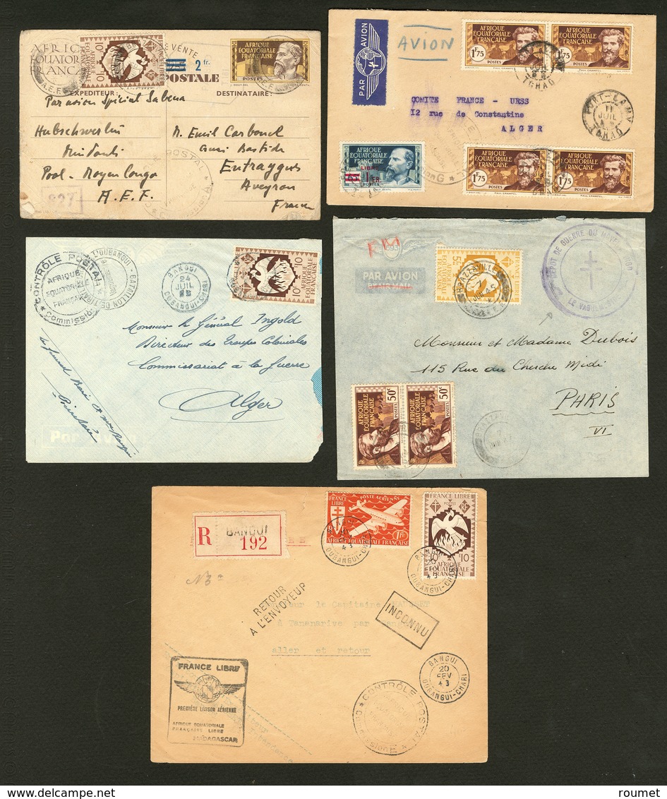 Lettre Collection. 1942-1945, 5 Enveloppes Ou CP, Affts Et Destinations Divers. - TB - Autres & Non Classés