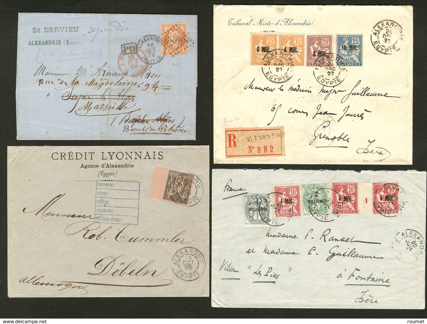 Lettre Lot. 1870-1927, 4 Enveloppes Affts Divers. - TB - Autres & Non Classés