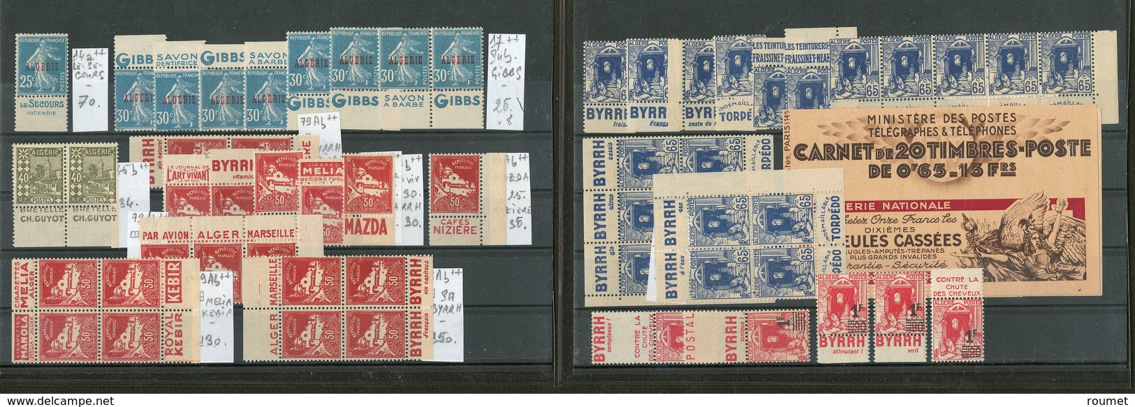 ** Collection. Bandes Pub. 1925-1939, Valeurs Et Pub Diverses, Unité, Paire Verticale, Qqs Blocs De Quatre Et Blocs Et B - Other & Unclassified