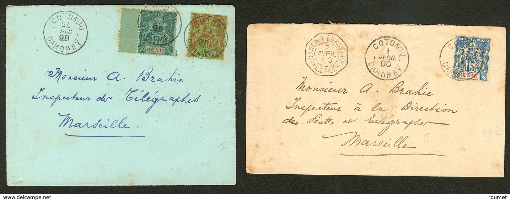 Lettre Nos 26 + 36 Et 38, Sur 2 Enveloppes De "Cotonou Dahomey" 1894 Et 1900, Pour Marseille. - TB - Other & Unclassified