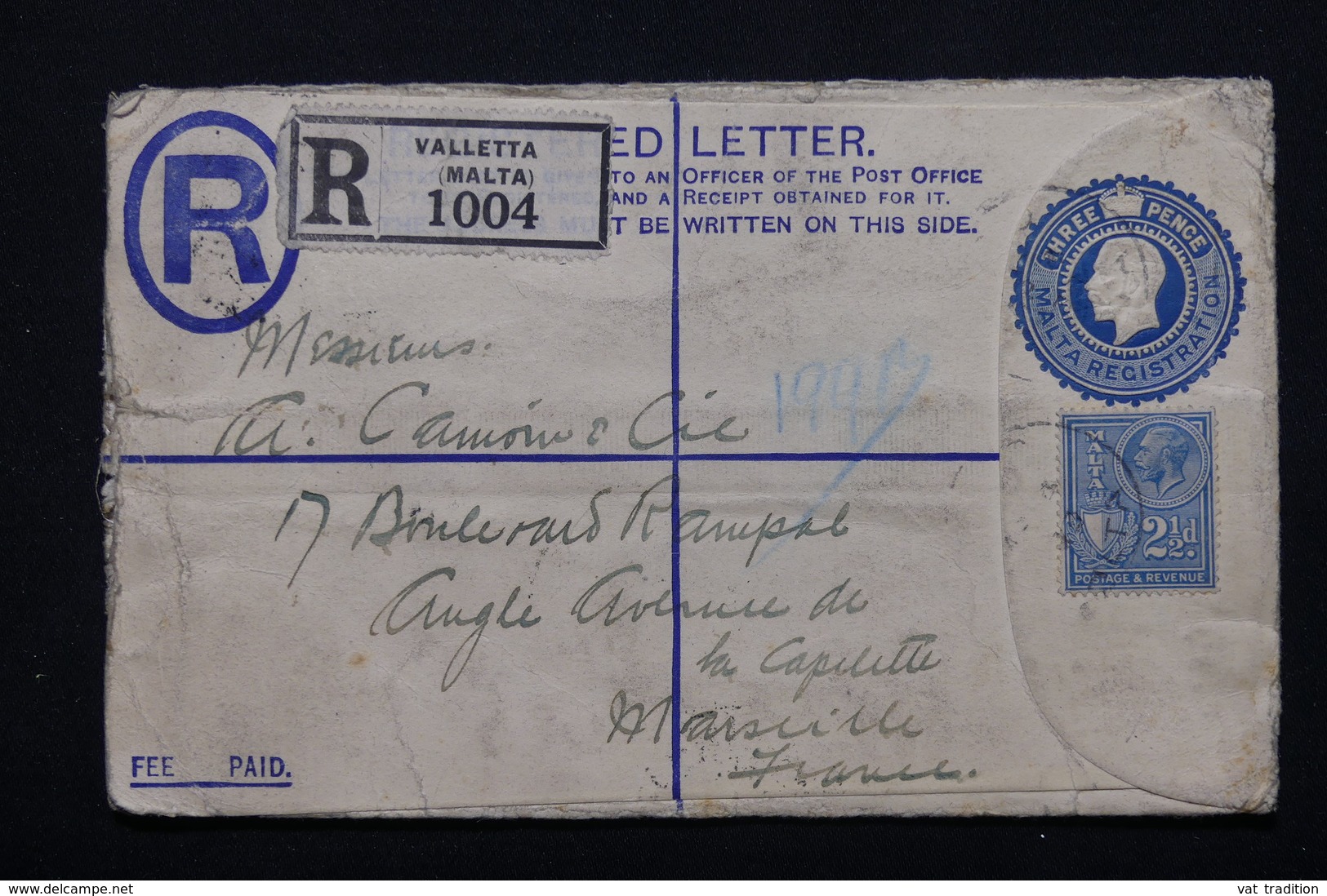 MALTE - Entier Postal + Complément En Recommandé De Valletta Pour La France - L 20877 - Malte