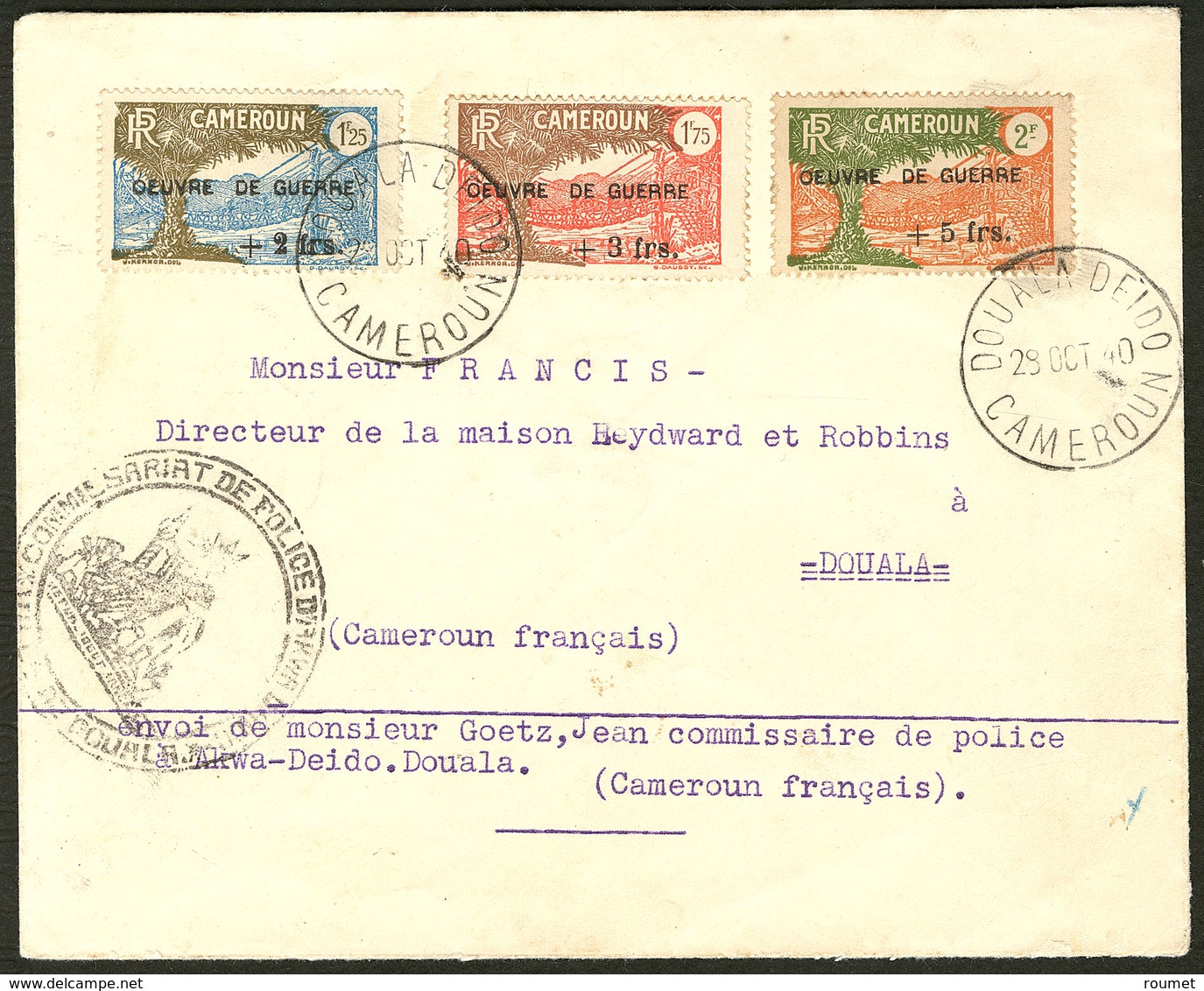 Lettre "OEUVRE" Sans "S". Nos 233 à 235, Sur Enveloppe Locale De Douala 28 Oct 40. - TB - Other & Unclassified