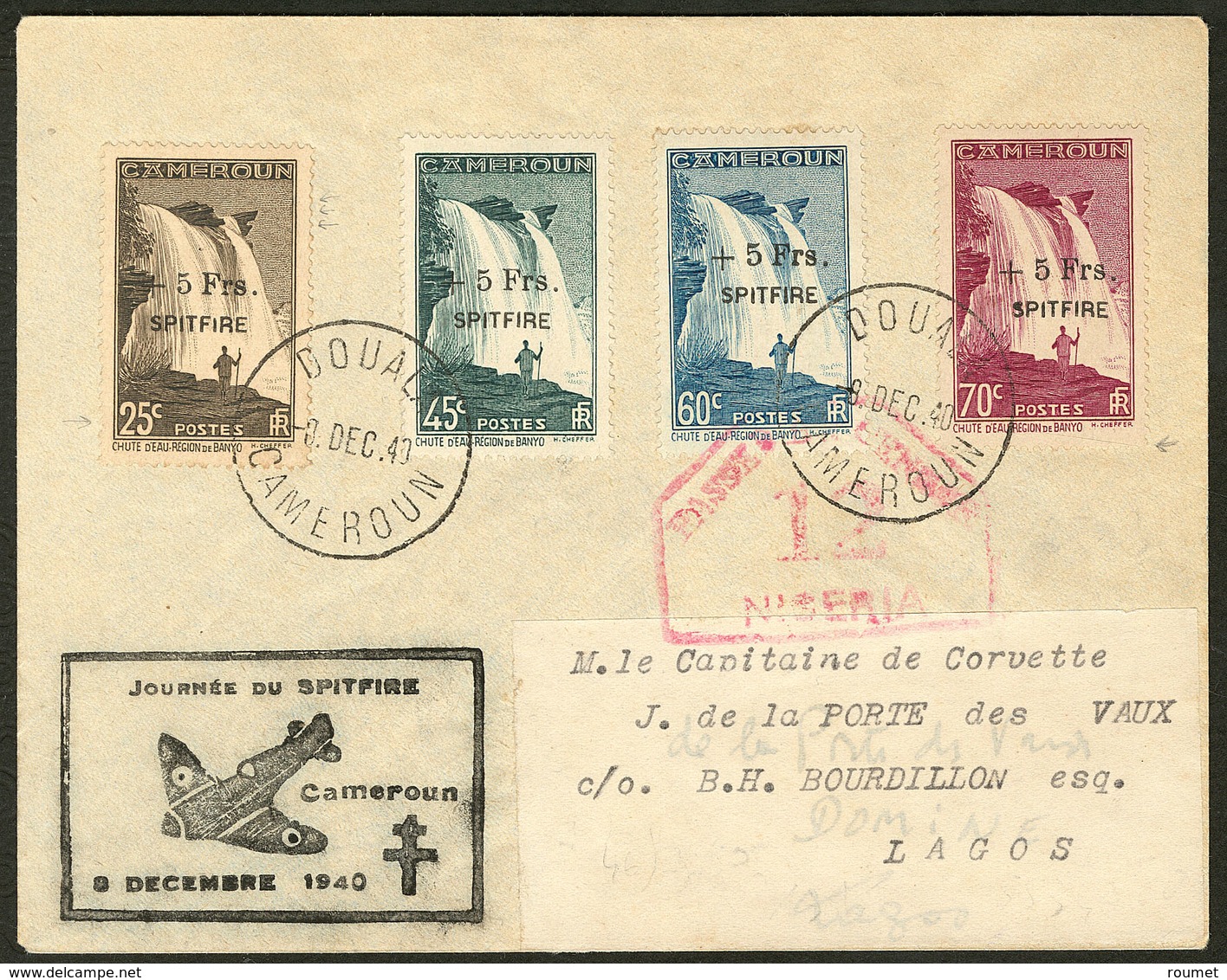 Lettre Spitfire. Nos 236 à 239, Obl Cad Douala 9 Déc 40 Sur Enveloppe Pour Lagos Avec CS Et Censure. - TB - Other & Unclassified