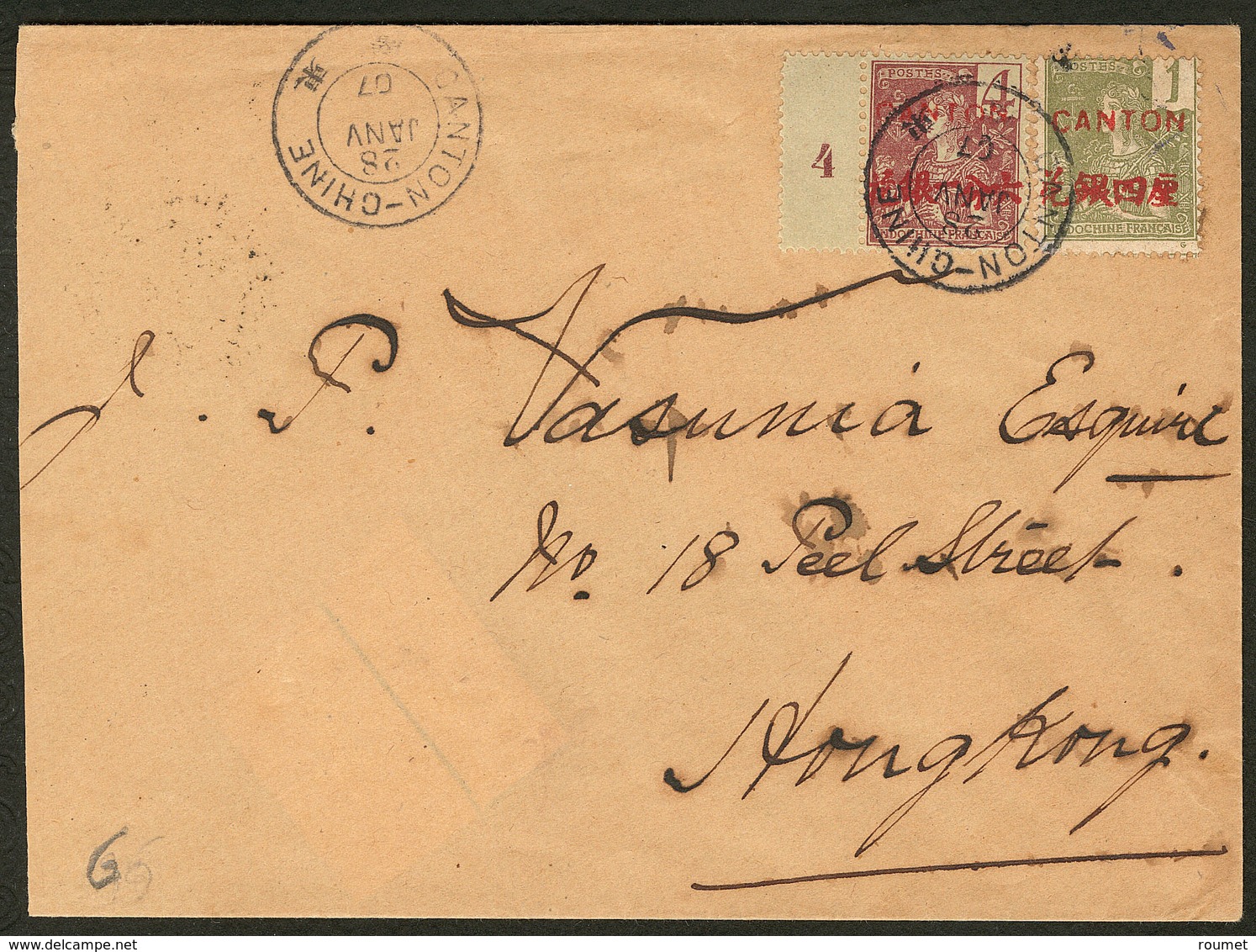 Lettre Nos 33 + 35 Bdf Mill. 4, Obl Cad Janv 1907 Sur Enveloppe Pour Hong-Kong. - TB - Other & Unclassified