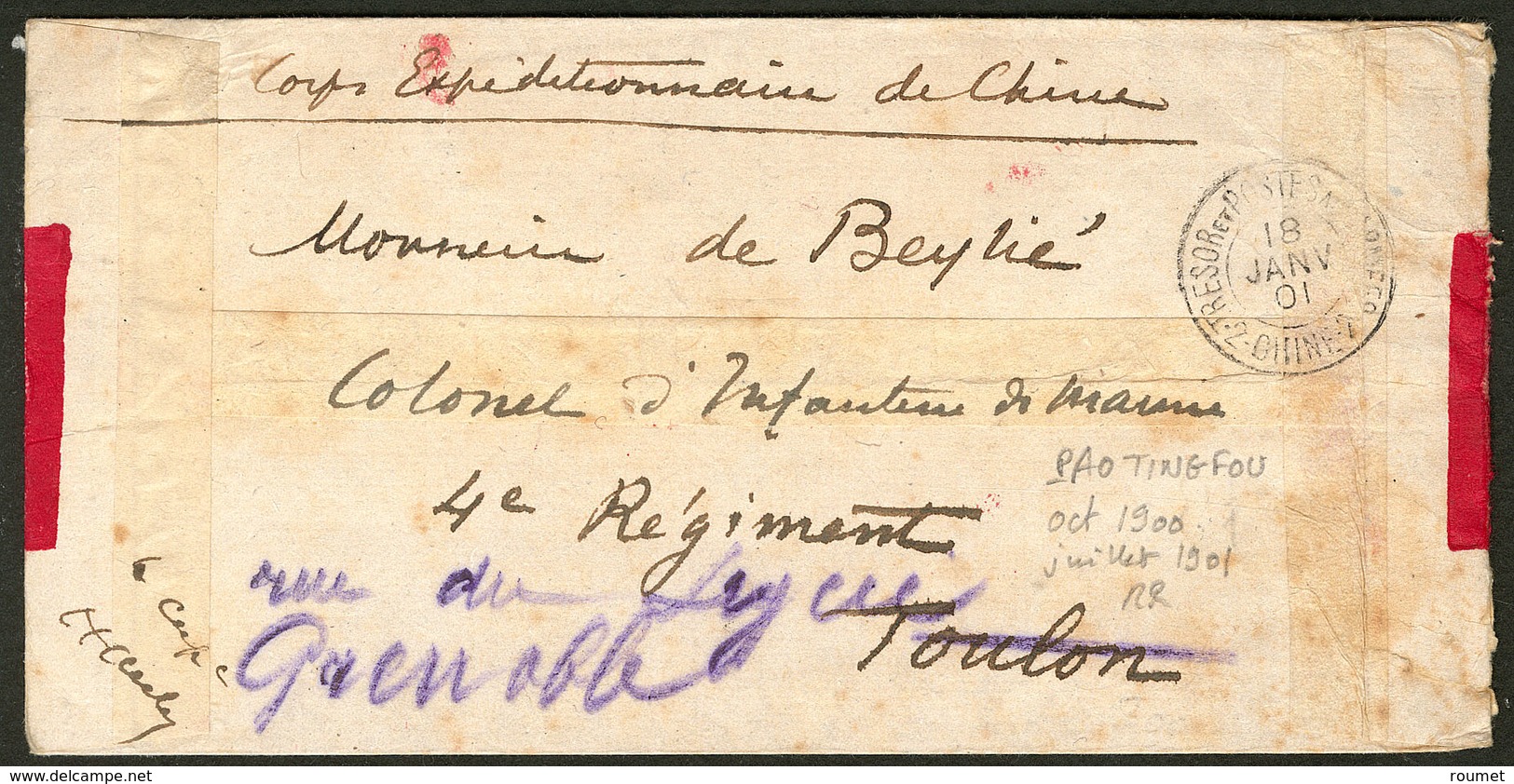 Lettre Corps Expéditionnaire De Chine. Enveloppe En FM Pour Toulon, Cad Trésor Et Postes 18 Janv 1901, En Provenance De  - Altri & Non Classificati