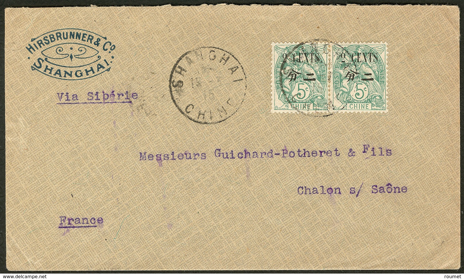 Lettre No 83, Paire, Obl Cad Shanghai Mars 1915, Sur Enveloppe Pour La France. - TB - Sonstige & Ohne Zuordnung