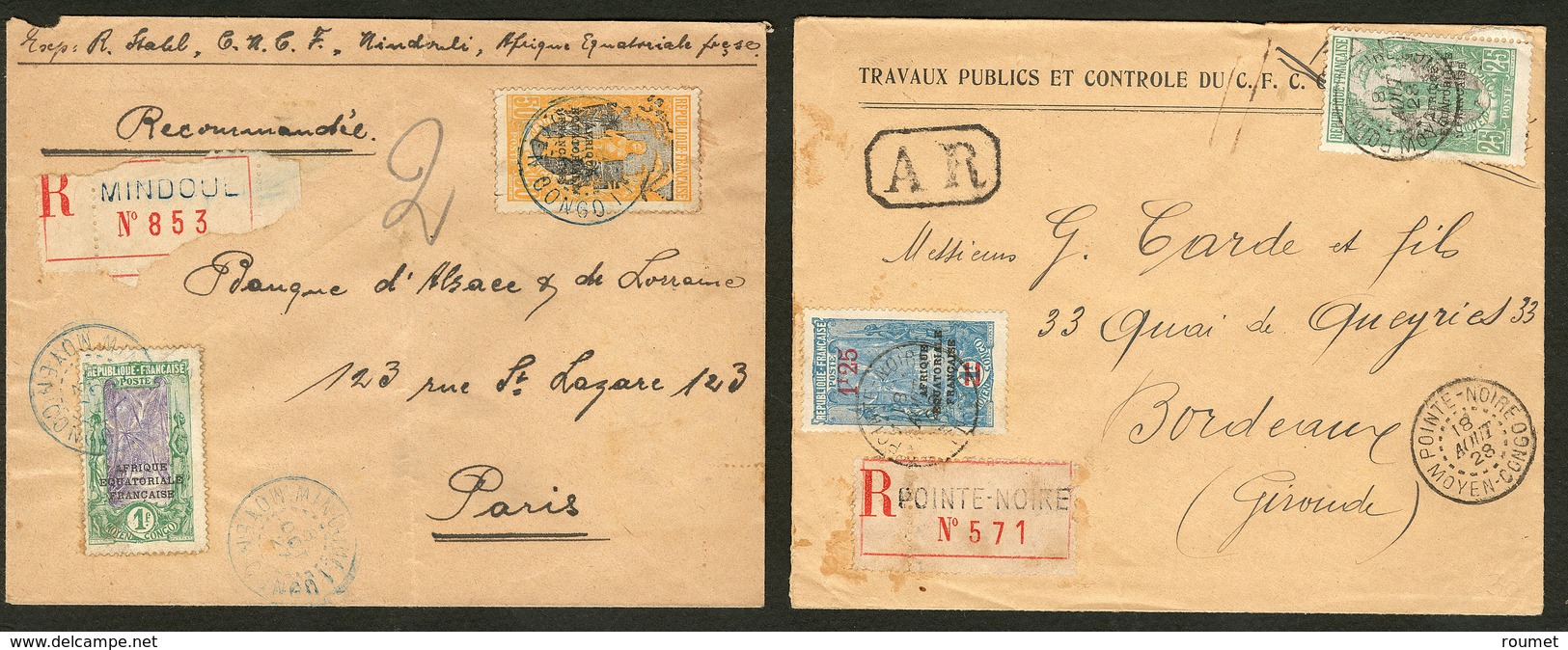 Lettre Collection. 1927-1928, 2 Enveloppes Recommandées, Affts Et Destinations Divers. - TB - Other & Unclassified