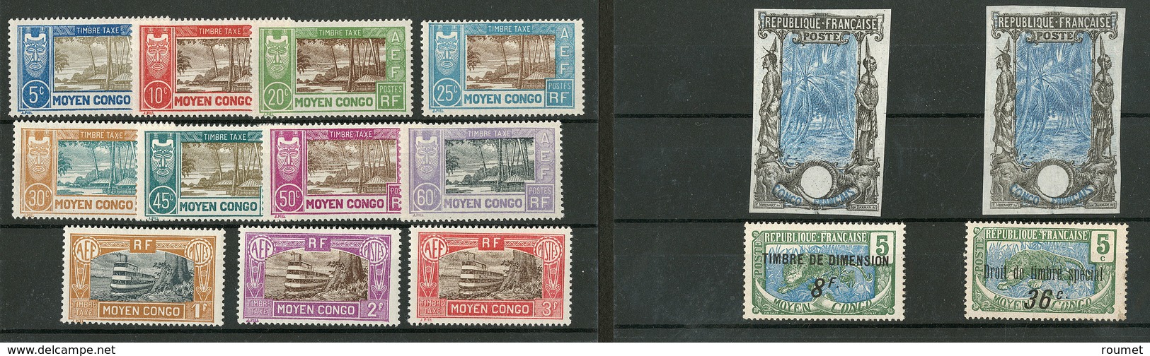 * Lot. 1900-1930, Taxe 12 à 22 + 2 Essais Fond Bleu (N°39) Sur Papier Mince Et N°51 (2) Avec Surcharges Fiscales. - TB - Other & Unclassified