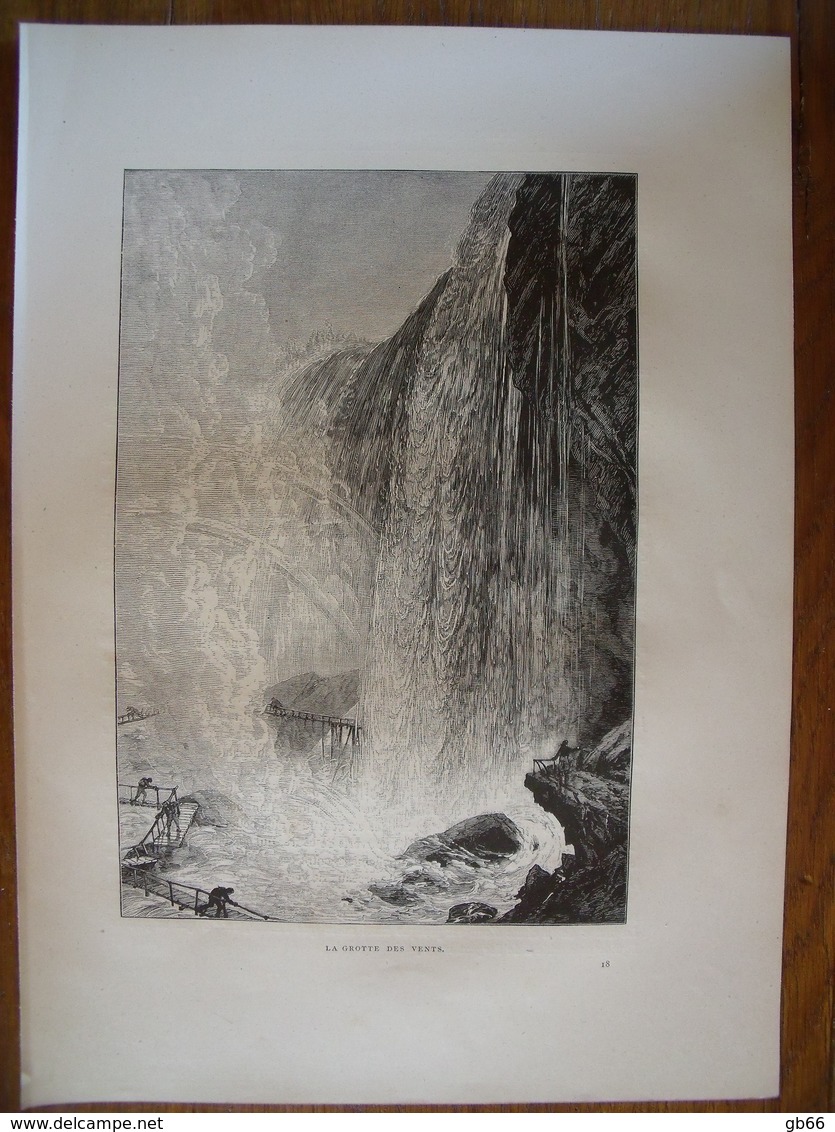 Canada, Les Chutes Du Niagara, La Grotte Des Vents  Gravure    1880 - Collections