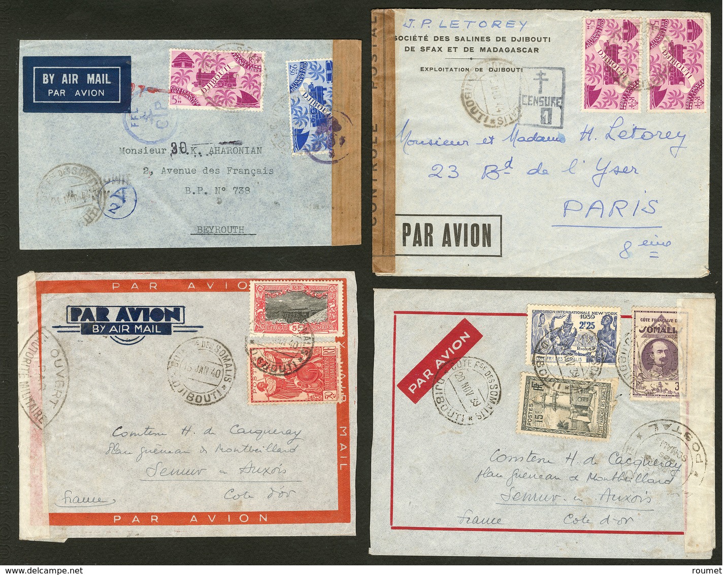 Lettre 1939-1944, 4 Enveloppes, Affts Et Destinations Divers, Avec Cachets De Censure. - TB - Autres & Non Classés