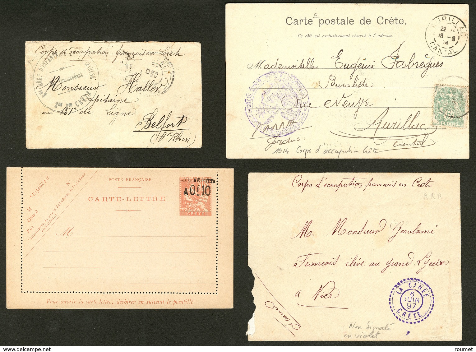 Lettre CRETE. Lot. 1897-1914, 4 CP Ou Enveloppes, Affts Divers Dont Deux FM. - TB - Other & Unclassified