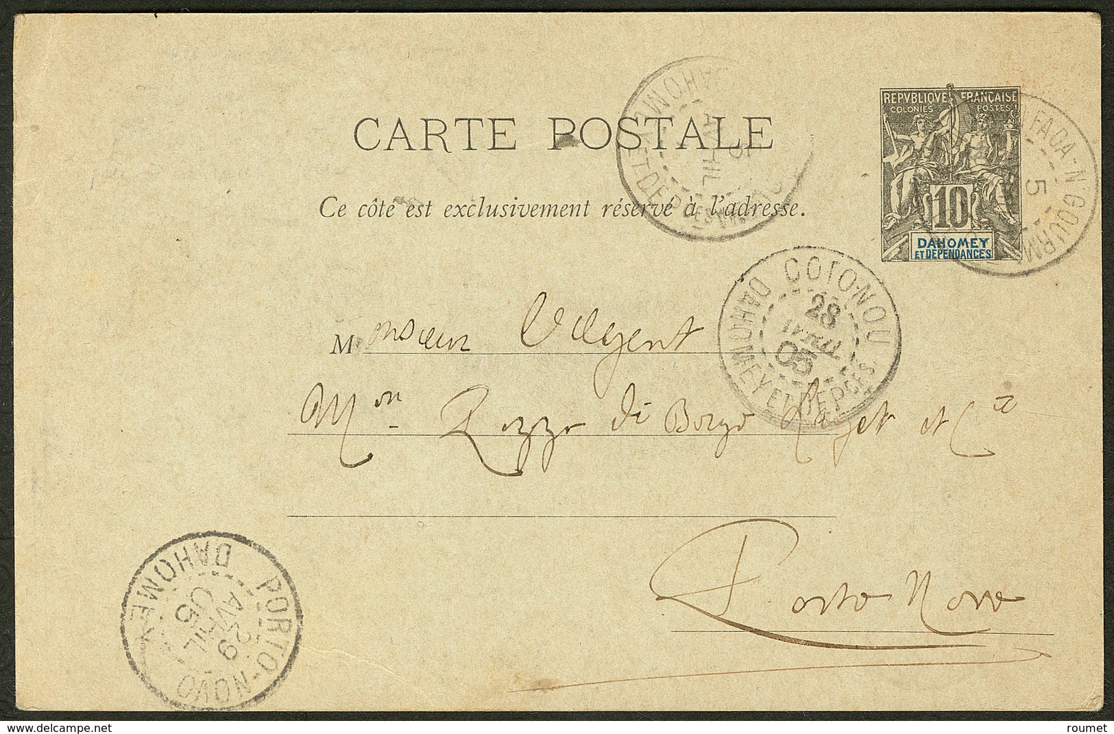 Lettre CP Entier 10c Noir, Obl Cad "Fada N'Gouma" Avril 1905 Pour Porto-Novo. - TB - Other & Unclassified