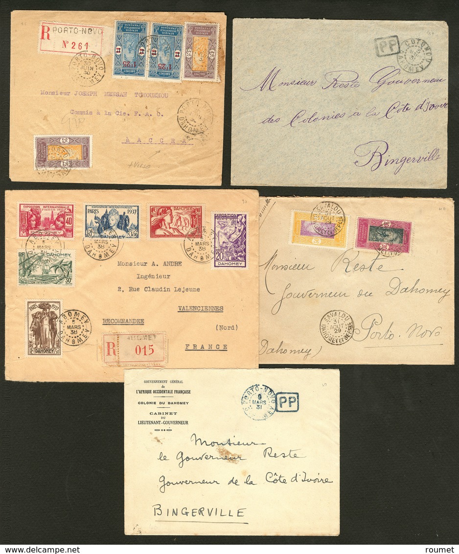 Lettre Lot. 1929-1938, 5 Enveloppes Dont Deux Recommandées, Affts Et Destinations Divers. - TB - Other & Unclassified