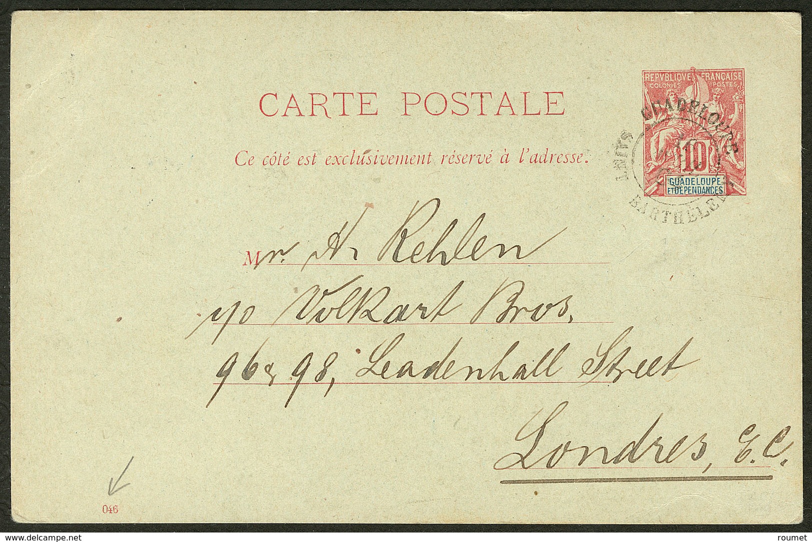 Lettre CP Entier 10c N°41, Obl Cad St Barthelemy Avril 1904 Pour Londres. - TB. - R - Autres & Non Classés