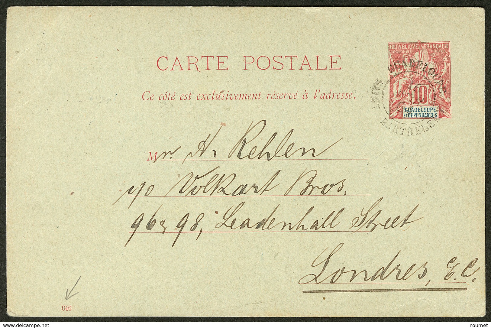 Lettre CP Entier 10c N°41, Obl Cad St Barthelemy Avril 1904 Pour Londres. - TB. - R - Other & Unclassified