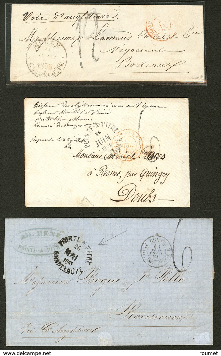 Lettre Lot. 1855-1864, 3 Lettres De Pointe à Pitre Et Moule, Pour La France. - TB - Other & Unclassified