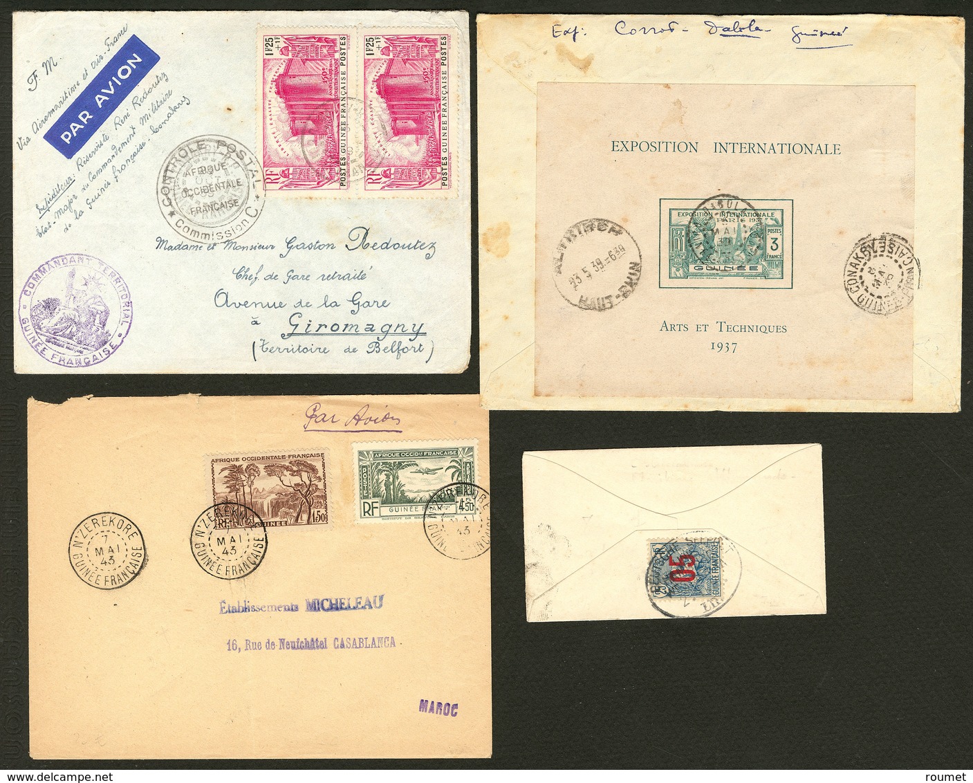 Lettre Lot. 1913-1943, 4 Enveloppes Dont Une Recommandées, Affts Et Destinations Divers. - TB - Autres & Non Classés