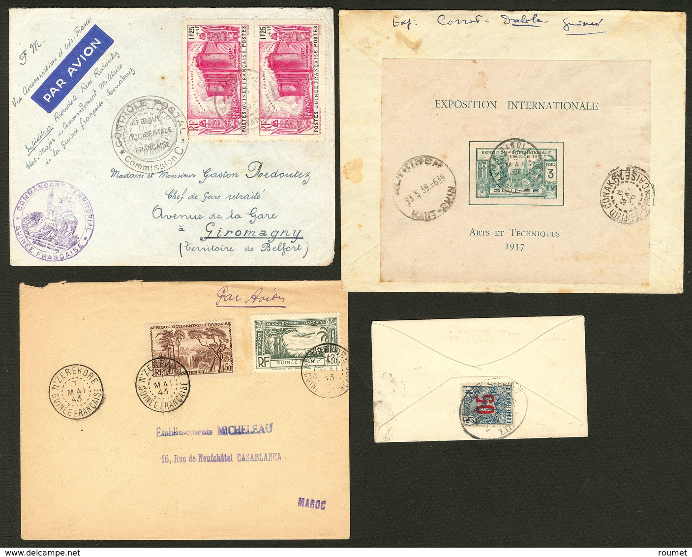 Lettre Lot. 1913-1943, 4 Enveloppes Dont Une Recommandées, Affts Et Destinations Divers. - TB - Other & Unclassified