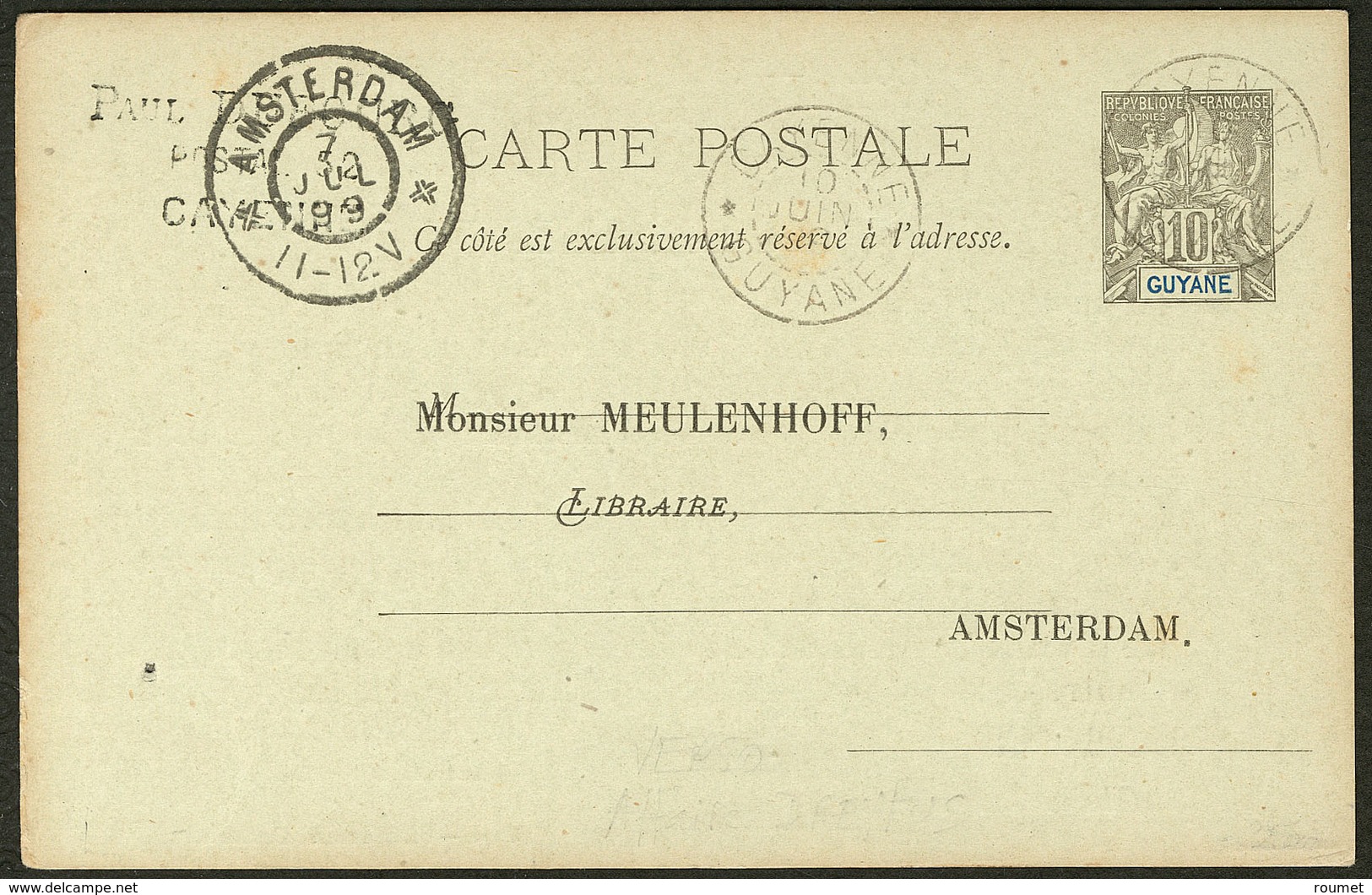 Lettre Entiers Postaux. 10c (N°34), Obl Cayenne Juin 99 Pour Amsterdam, Repiquage Souvenir De L'Affaire Dreyfus. - TB - Other & Unclassified
