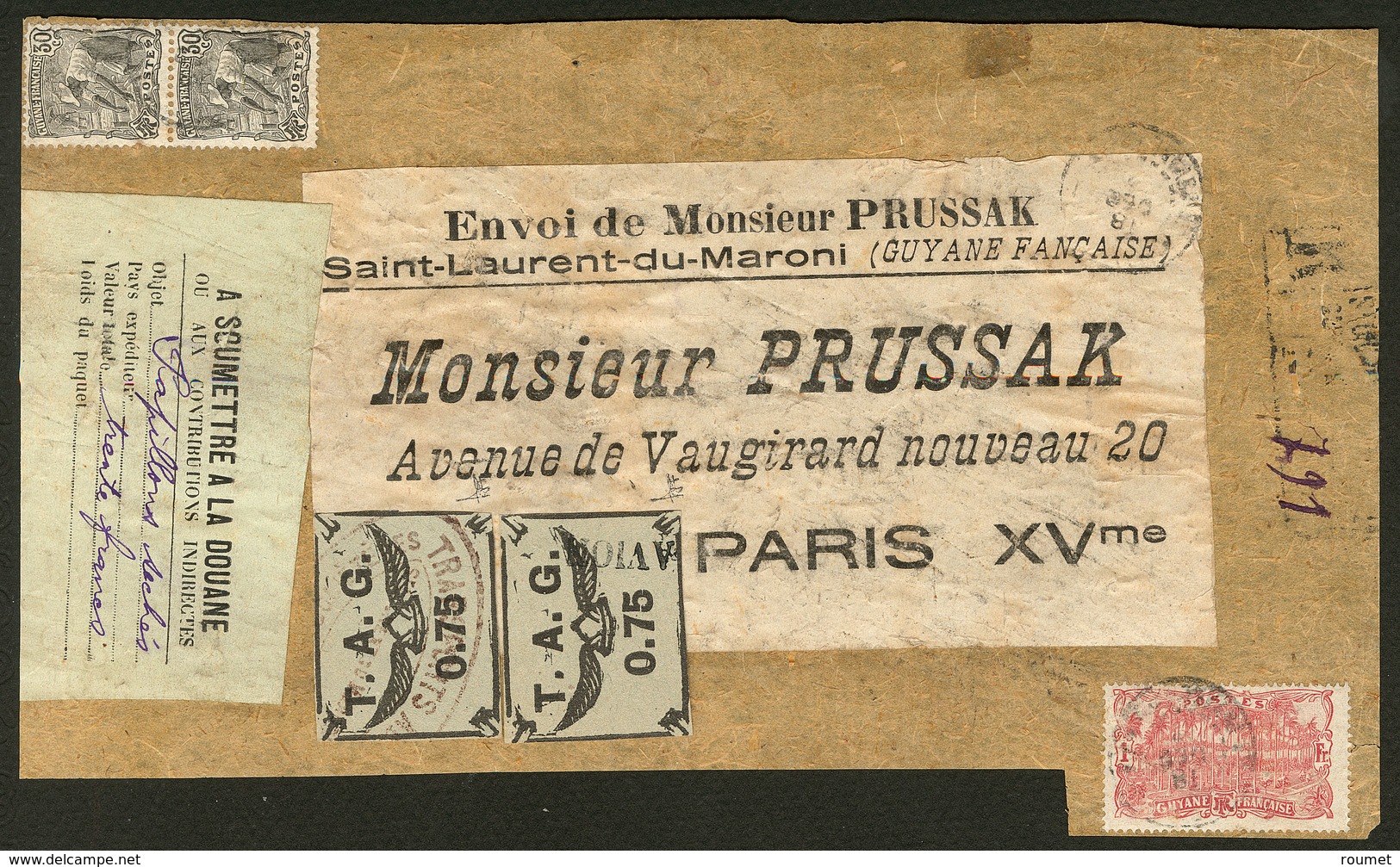 Lettre Poste Aérienne. TAG. No 4 (2) + Divers, Sur Bande D'envoi De Colis Prussak Pour Paris. - TB - Altri & Non Classificati