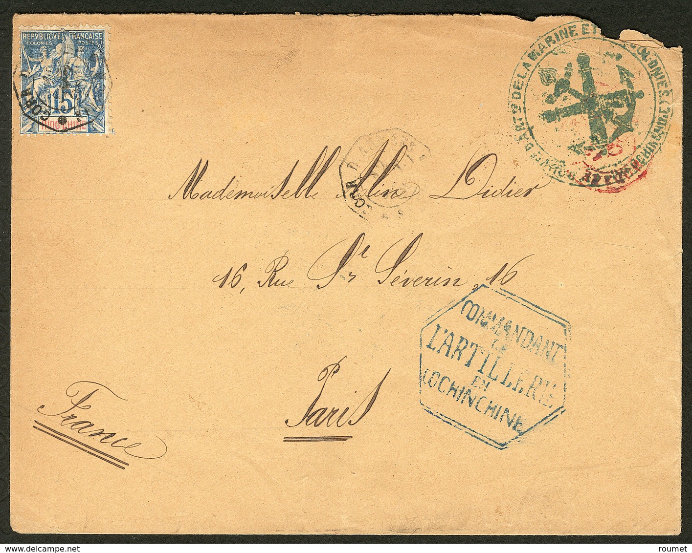 Lettre No 8, Obl Cad Octog. "Corr.d'Armées Saïgon" Sept 95 Sur Enveloppe Avec Cachet Ancre "Commandant De L'artillerie E - Autres & Non Classés