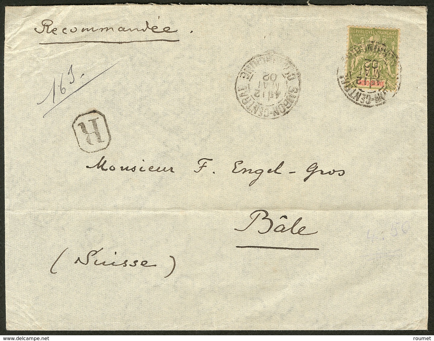 Lettre No 15, Obl Saïgon Mai 1902 Sur Enveloppe Recommandée Pour La Suisse. - TB - Other & Unclassified