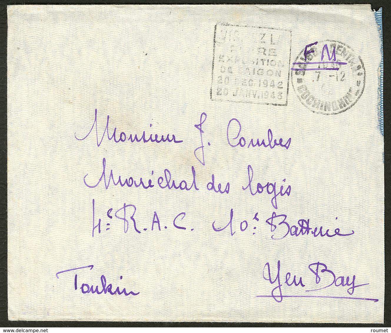 Lettre Enveloppe En FM, Obl. Daguin Déc 42 "Visitez La/Foire/Exposition/de Saïgon", Pour Yen-Bay Tonkin. - TB - Other & Unclassified