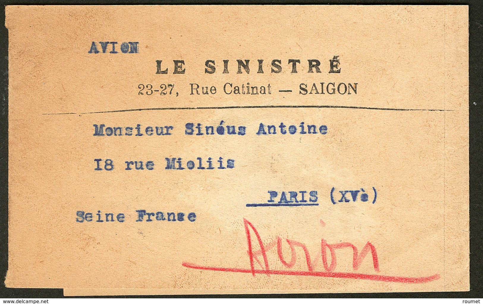 Lettre No 291 Bande De Trois, Au Dos D'une BJ "Le Sinistré", Pour Paris. - TB - Autres & Non Classés