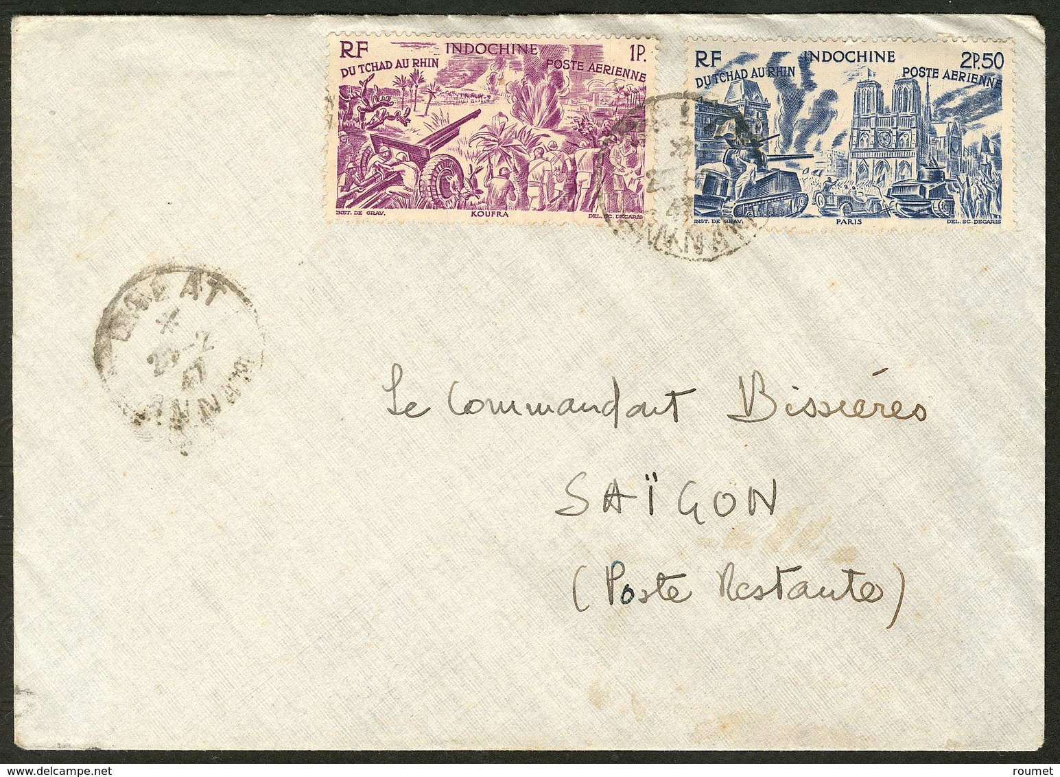 Lettre Poste Aérienne. Nos 41 + 44 Sur Enveloppe De Dalat Annam Pour Saïgon Fév 47, Taxée (N°82) à L'arr. - TB - Other & Unclassified