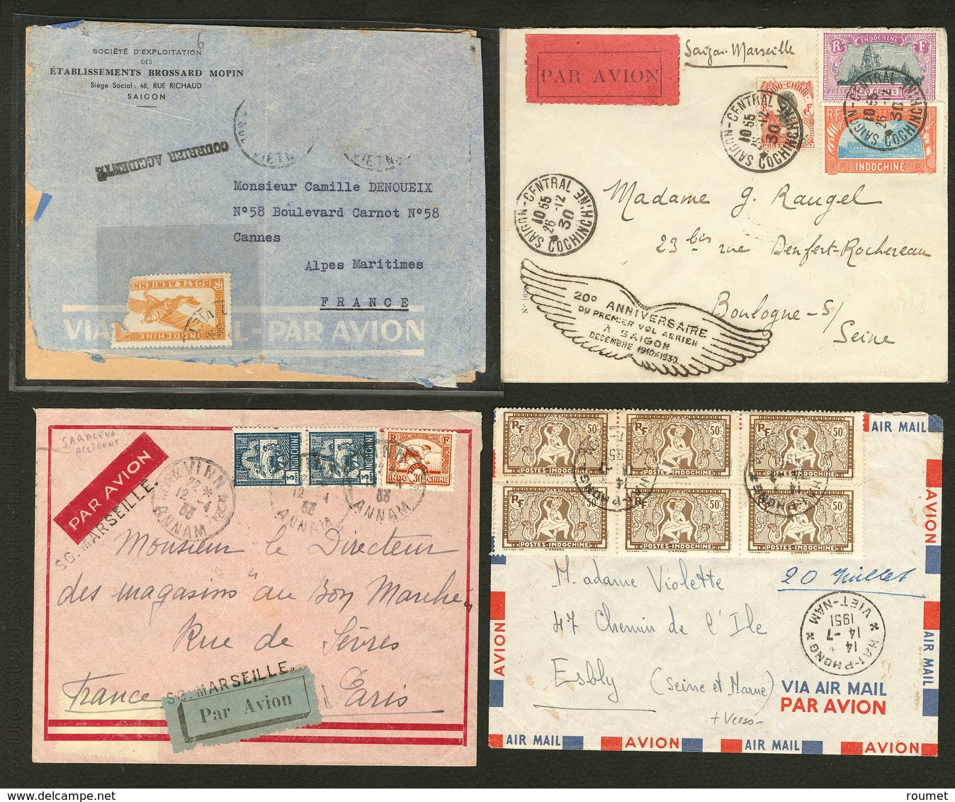 Lettre Lot. 1930-1951, 4 Enveloppes "par Avion" Dont Deux Accidentés, Affts Divers. - TB - Other & Unclassified