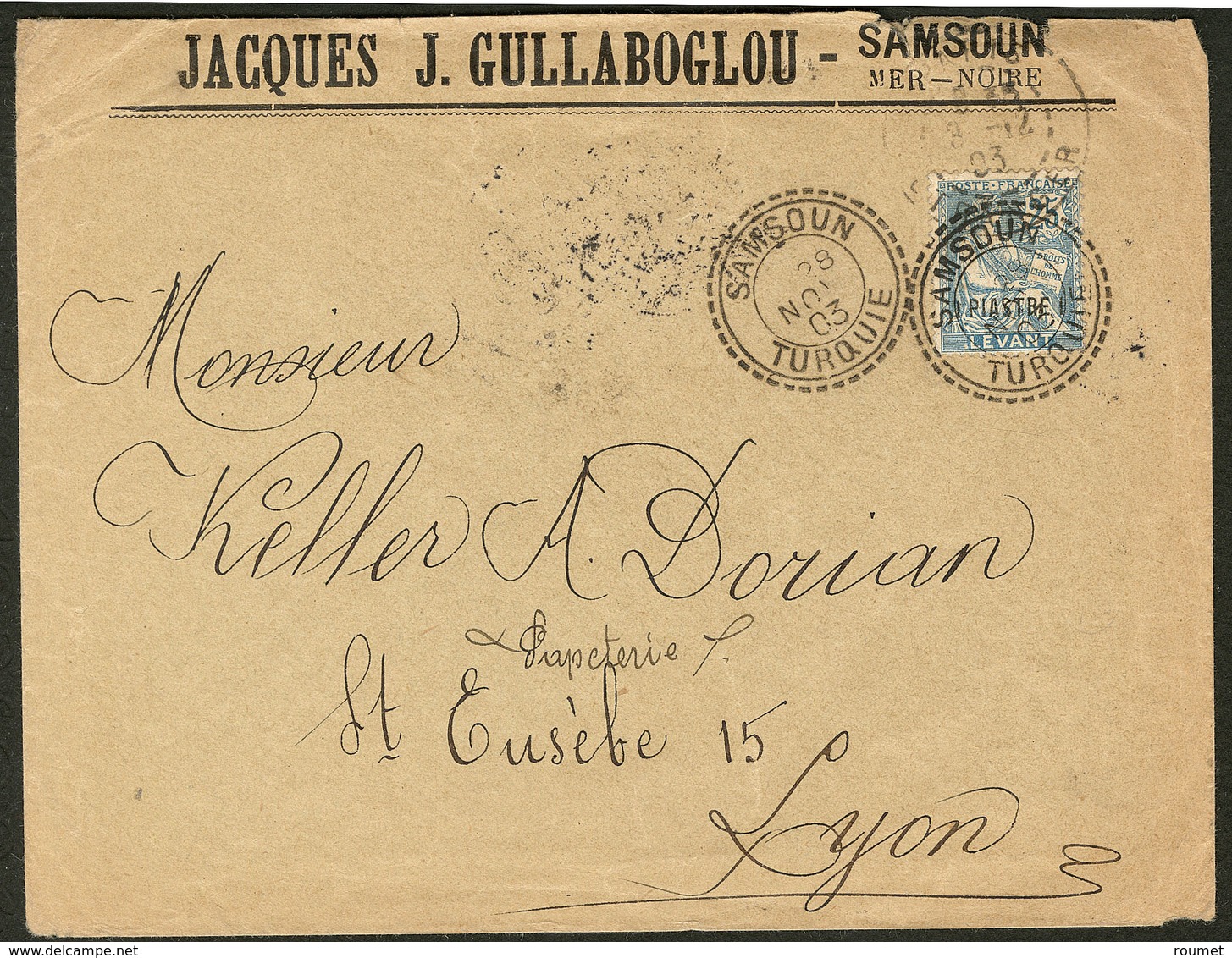 Lettre No 17, Obl Cad Samsoun Nov 1903 Sur Enveloppe Pour Lyon. - TB - Autres & Non Classés