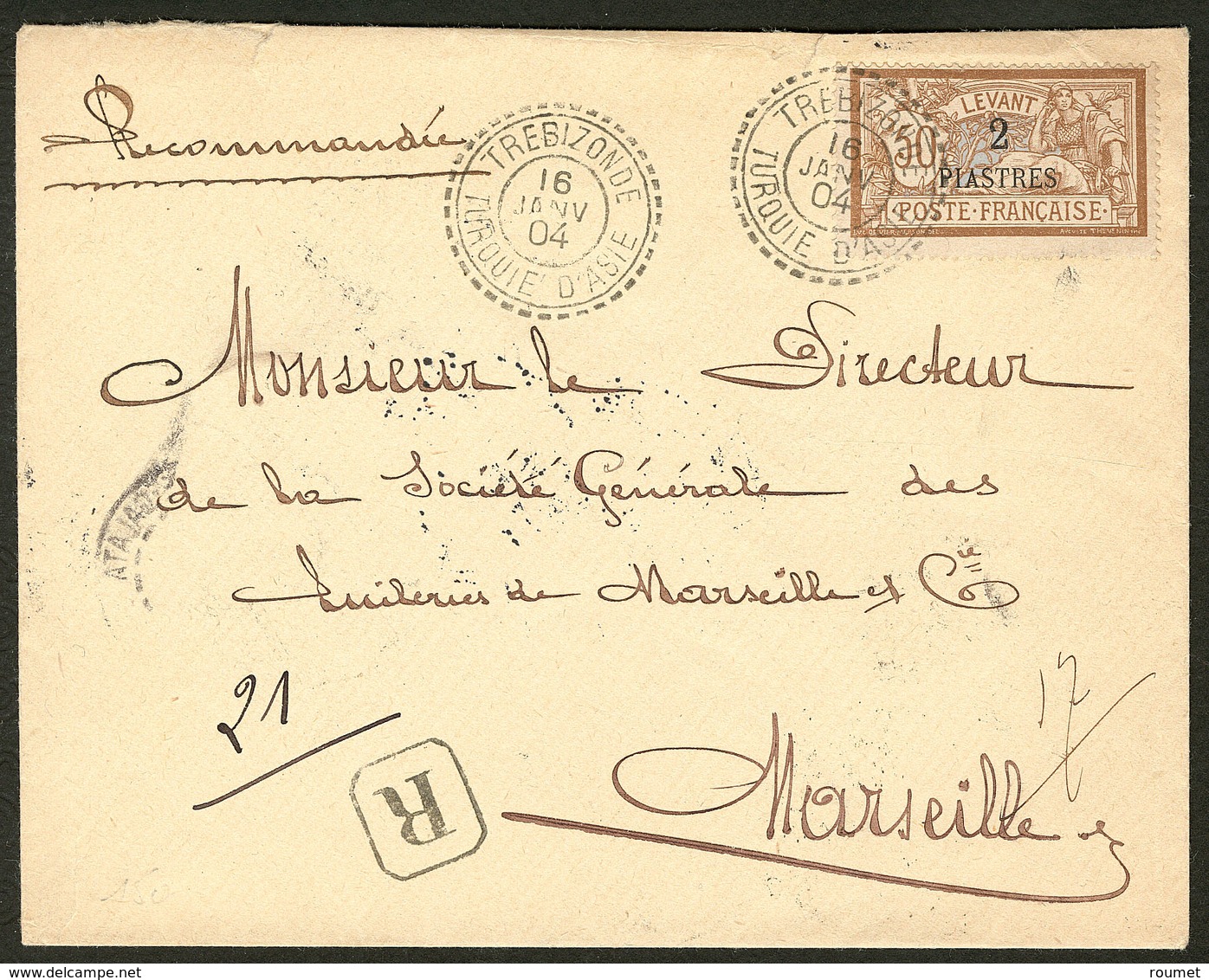 Lettre No 20, Obl Cad Trebizonde Janv 1904 Sur Enveloppe Recommandée Pour La France. - TB - Other & Unclassified