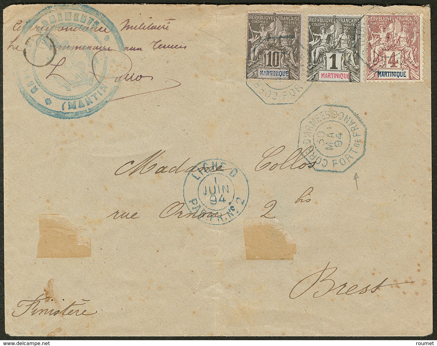 Lettre Tarif à 15cts Pour Militaire. Nos 31 + 33 + 35, Obl Cad Octog. "Corr. D'armées Fort De France" Mai 94 Sur Envelop - Sonstige & Ohne Zuordnung