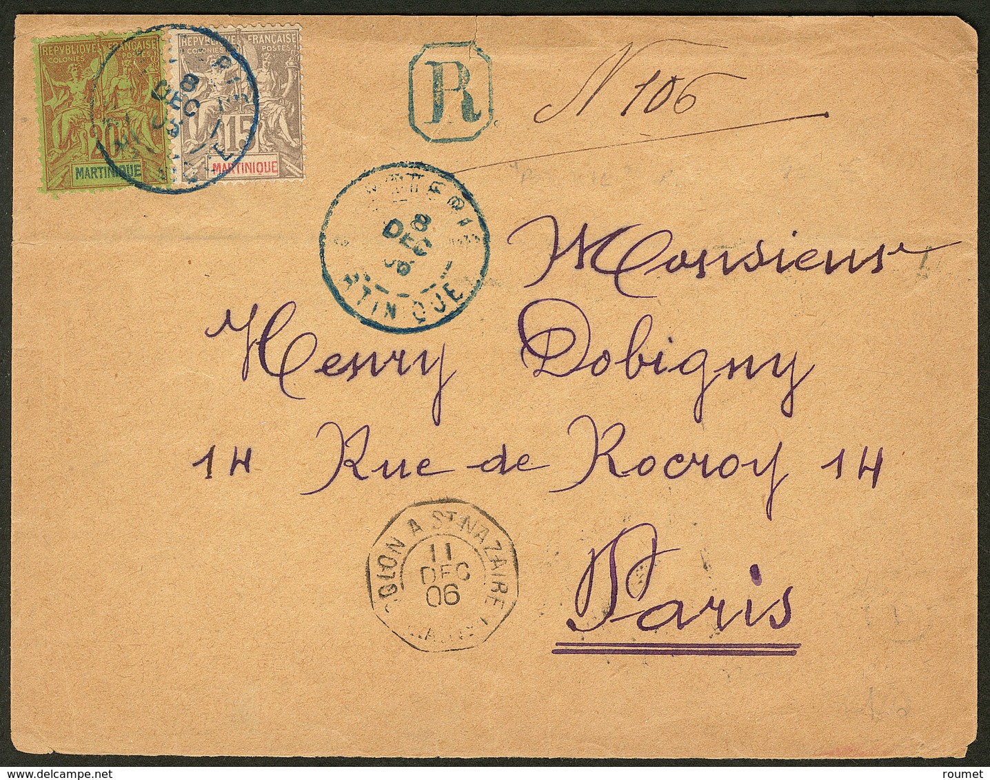 Lettre Nos 37 + 46 Obl Cad Bleu "Poterie Martinique" Sur Enveloppe Déc 1906 Pour Paris. - TB - Otros & Sin Clasificación