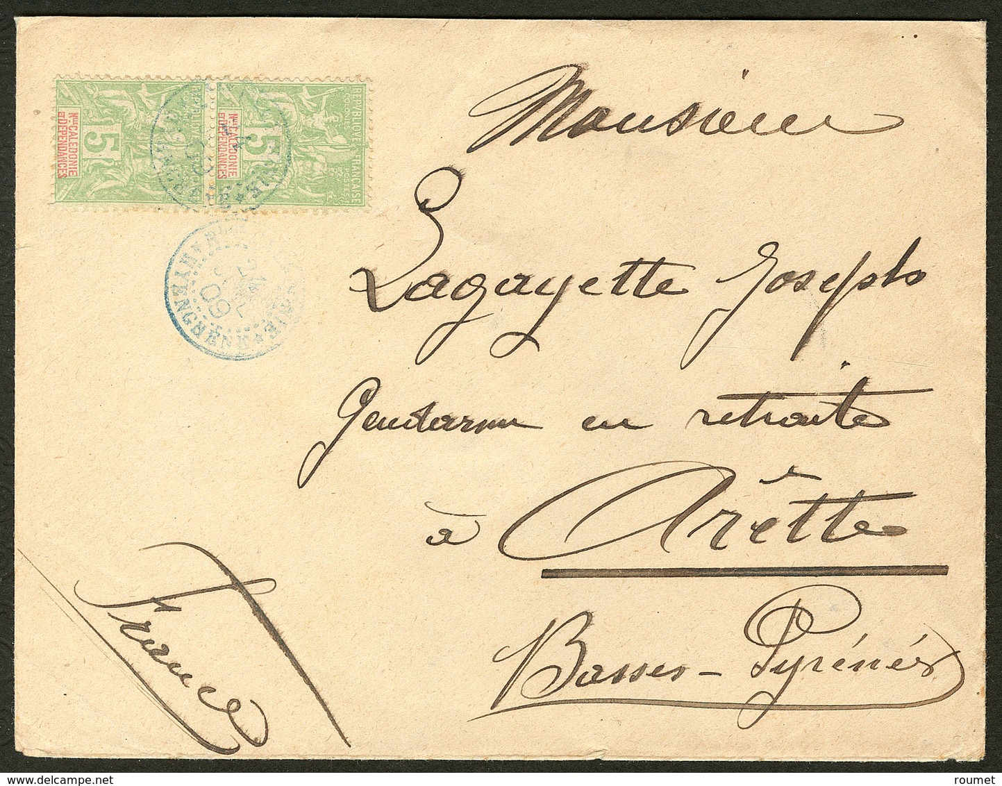 Lettre No 59, Paire Verticale Obl Cad Bleu Hyenghene Juil 1909 Sur Enveloppe Pour La France. - TB - Autres & Non Classés