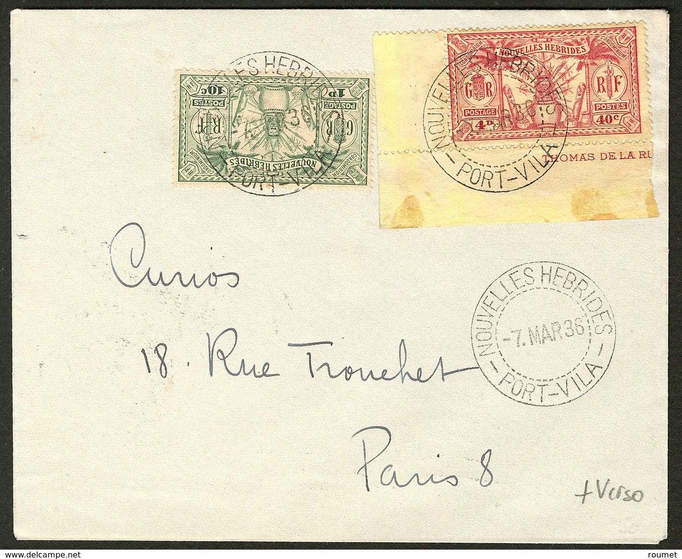 Lettre Nos 81 + 85 Cdf, Obl Port Vila Mars 36 Sur Enveloppe Pour La France. - TB - Other & Unclassified