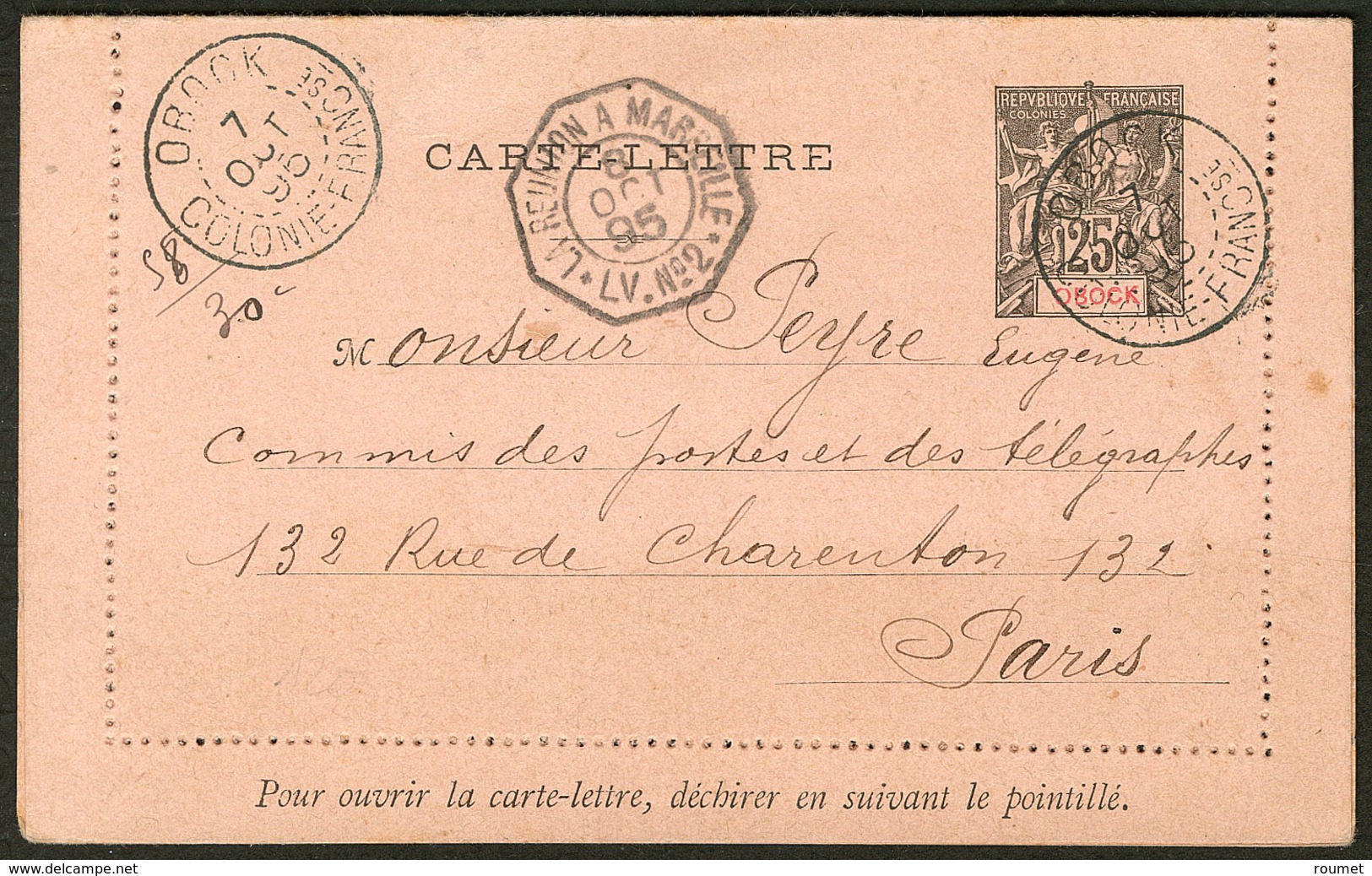 Lettre CL Entier 25c (N°39) Obl Cad Oct 95, Pour Paris. - TB - Autres & Non Classés