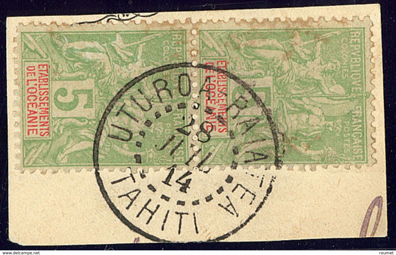 No 14, Paire Verticale Obl Cad "Uturoa-Raiatea" Juin 1914 Sur Fragment. - TB - Other & Unclassified