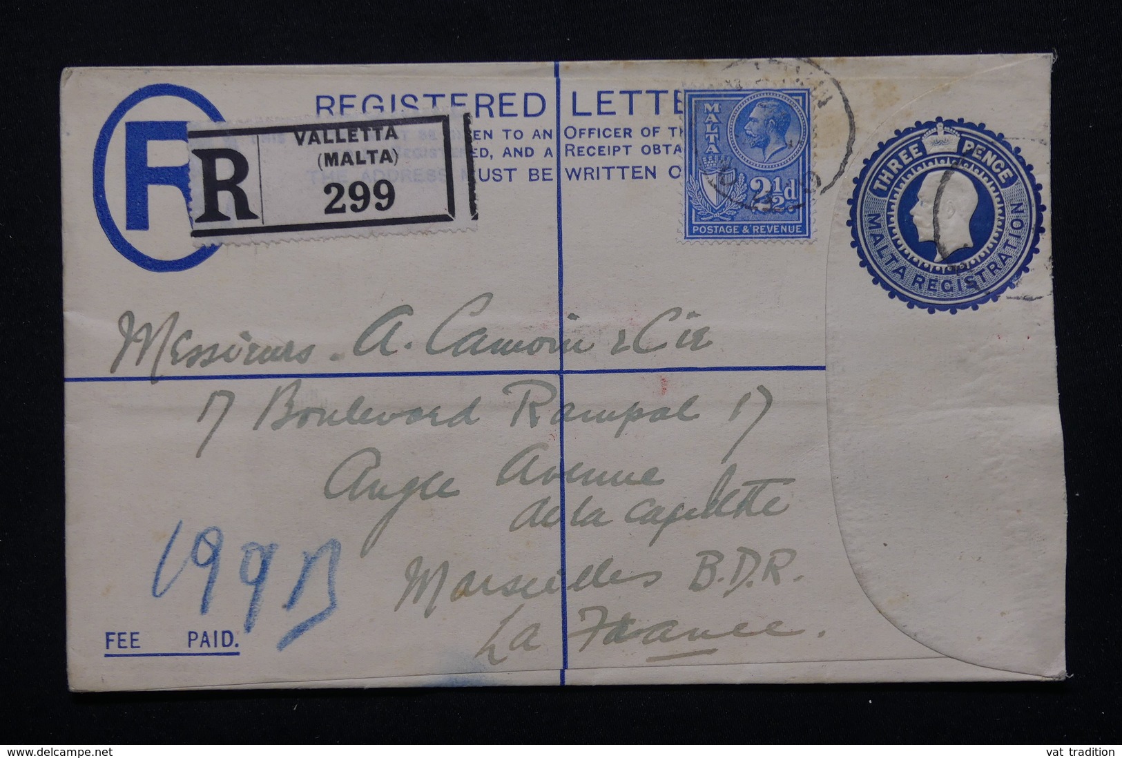 MALTE - Entier Postal + Complément En Recommandé De Valletta Pour La France - L 20882 - Malte