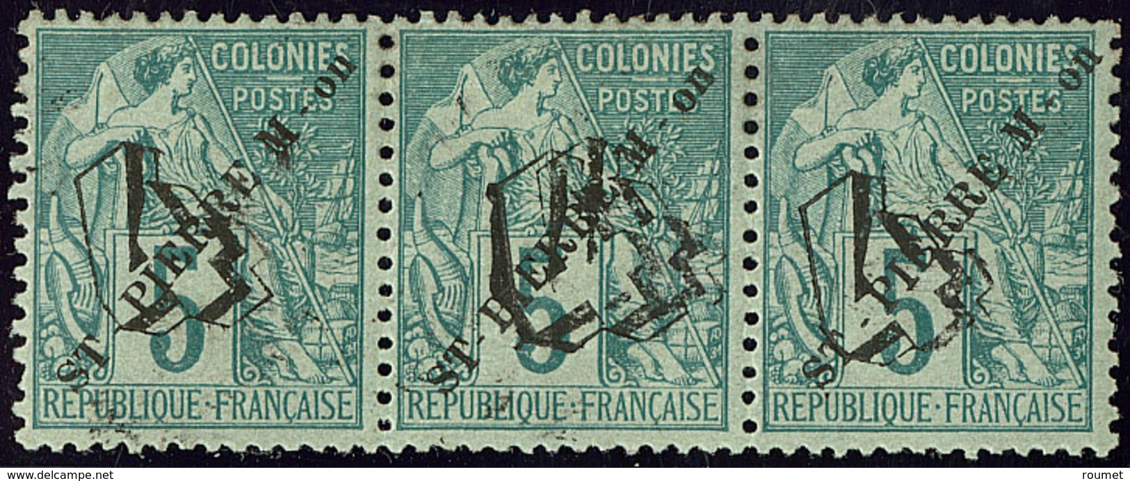 * Double Surcharge "4". No 50A, Au Centre D'une Bande De Trois Avec Normaux. - TB (Tillard # 1892-9a, Cote: 500) - Autres & Non Classés